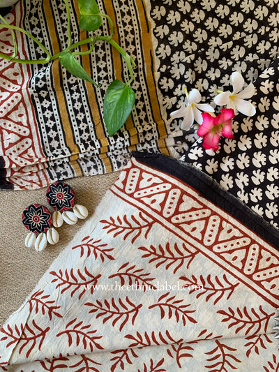 Black Unstitched Suit Set with Cotton Dupatta- 3pc