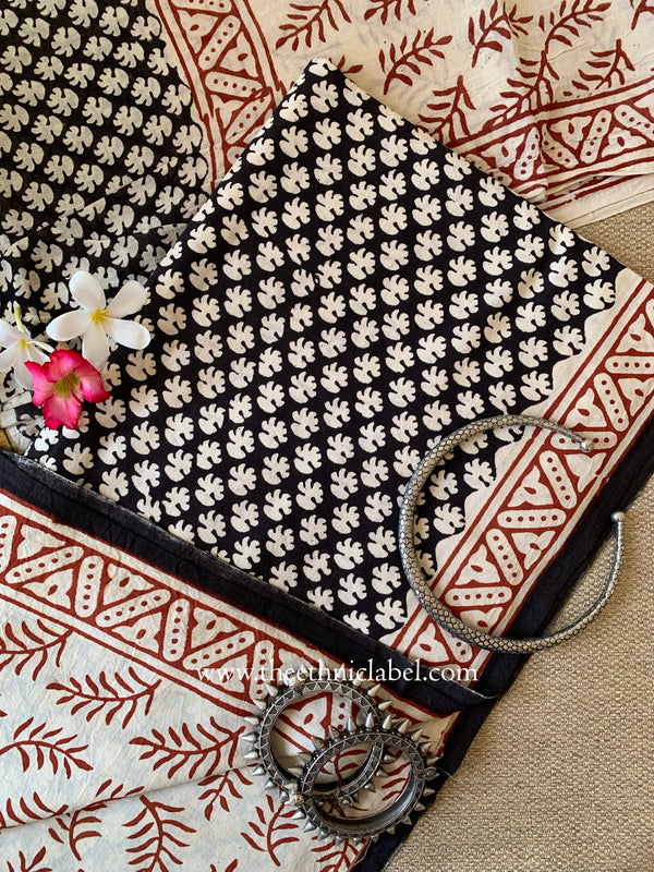 Black Unstitched Suit Set with Cotton Dupatta- 3pc