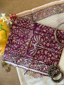 Burgandy Unstitched Suit Set with Doria Dupatta- 3pc