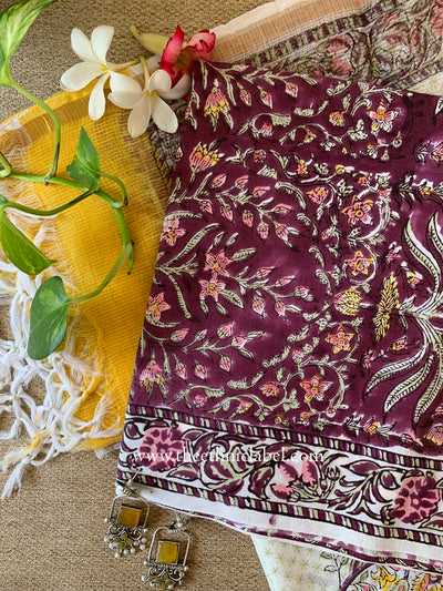 Burgandy Unstitched Suit Set with Doria Dupatta- 3pc