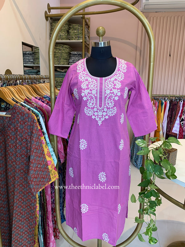 "Lavanya" Lavender Embroidered Cotton Kurta