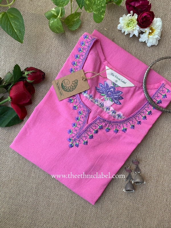 Zara Pink Embroidered Cotton kurta