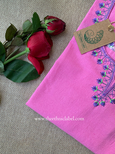 Zara Pink Embroidered Cotton kurta
