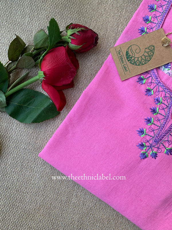 Zara Pink Embroidered Cotton kurta
