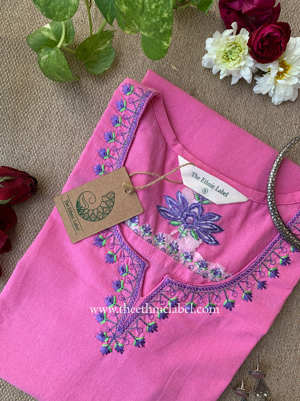 Zara Pink Embroidered Cotton kurta