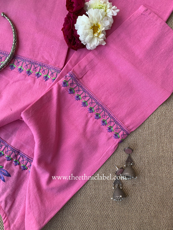Zara Pink Embroidered Cotton kurta