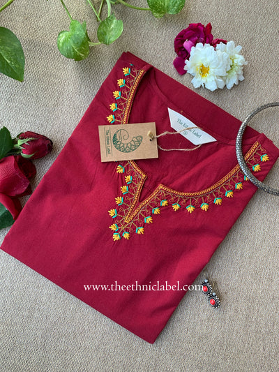 Zara Maroon Embroidered Cotton kurta