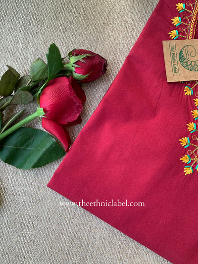 Zara Maroon Embroidered Cotton kurta