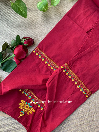 Zara Maroon Embroidered Cotton kurta