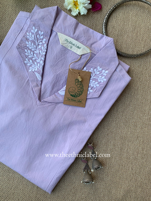 "Reeva" Lilac Embroidered Cotton kurta