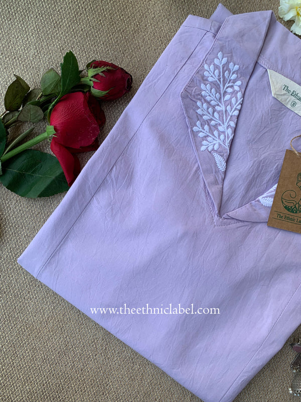 "Reeva" Lilac Embroidered Cotton kurta