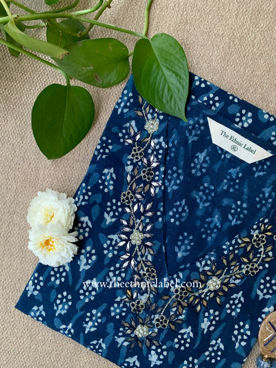 "Abor" Hand Embroidered Indigo Cotton kurta