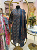 "Noora" Blue Ajrakh hand block printed suit set(3 pc)