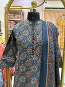 "Noora" Blue Ajrakh hand block printed suit set(3 pc)