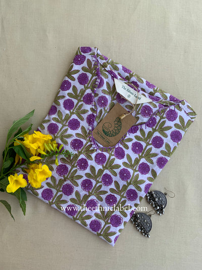 "Juhi" Lavender Hand Embroidered Pure Cotton Kurta