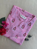 "Leher" Hand Block Printed Striped Cotton kurta
