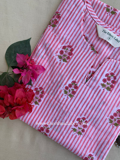 "Leher" Hand Block Printed Striped Cotton kurta