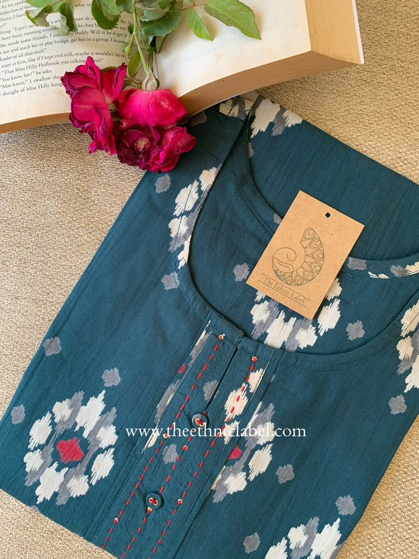 "Fursat" Green Printed Cotton kurta