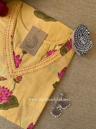 "Akshara" Yellow Printed Cotton kurta