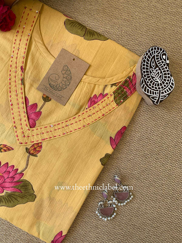 "Akshara" Yellow Printed Cotton kurta