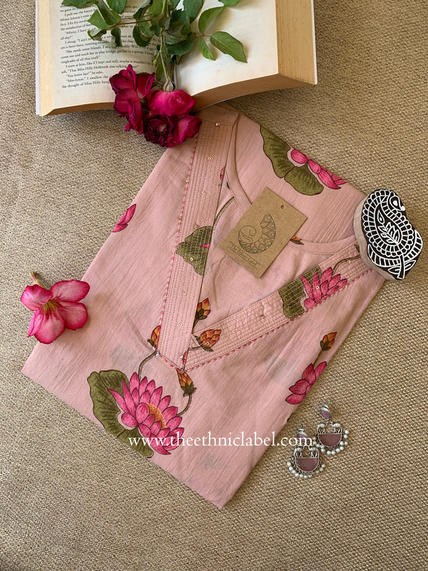 Siksha Peach Printed Cotton kurta