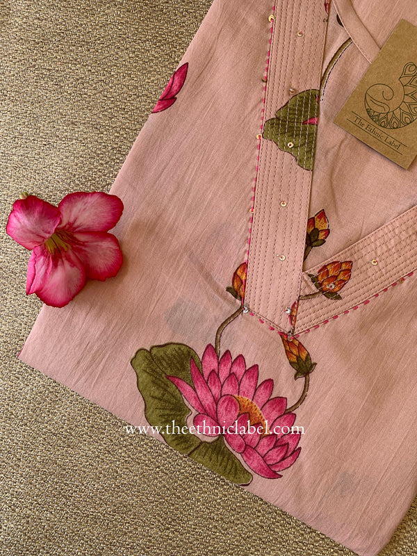 Siksha Peach Printed Cotton kurta