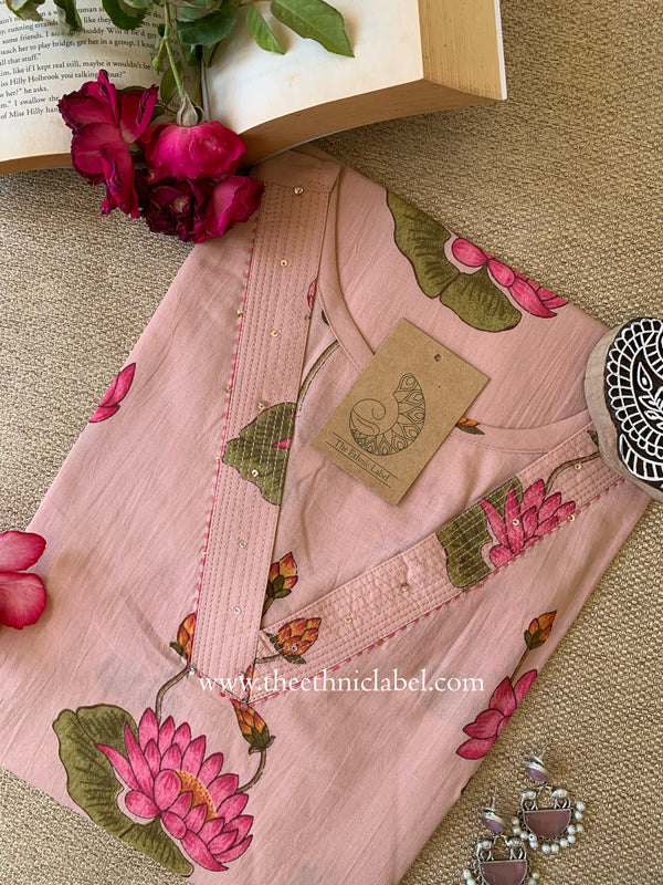 Siksha Peach Printed Cotton kurta