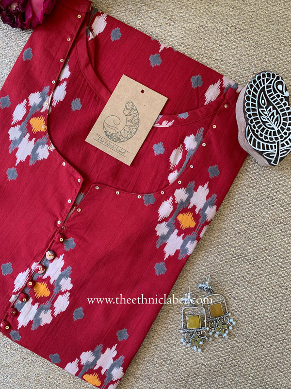 "Sehr" Printed Ikat Cotton kurta