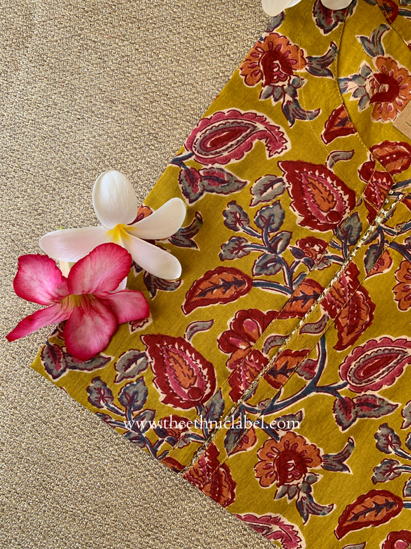 Iraya Mustard Printed Cotton kurta