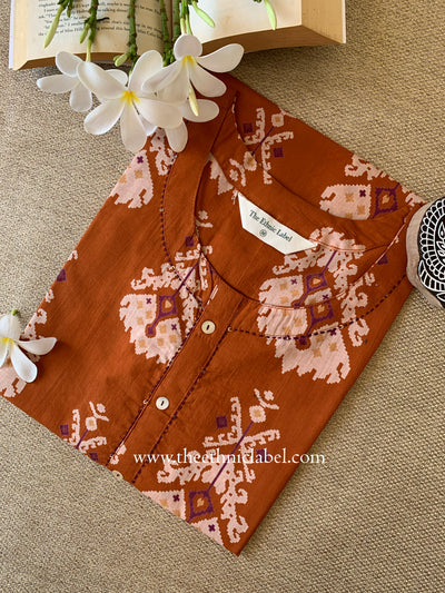 "Aekta" Rust Printed Cotton kurta
