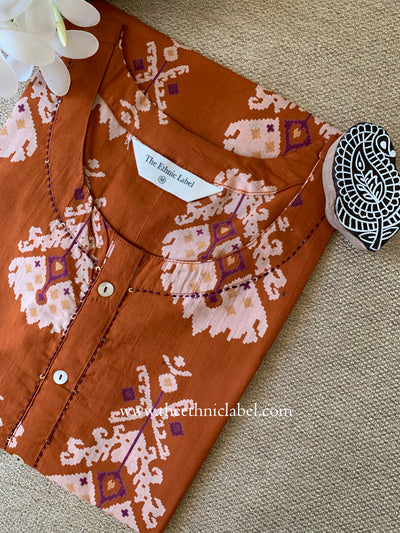 "Aekta" Rust Printed Cotton kurta