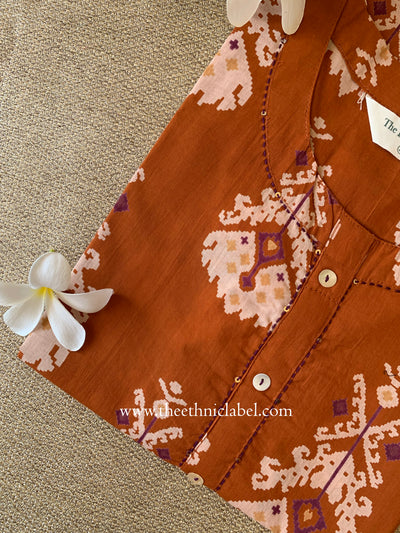 "Aekta" Rust Printed Cotton kurta