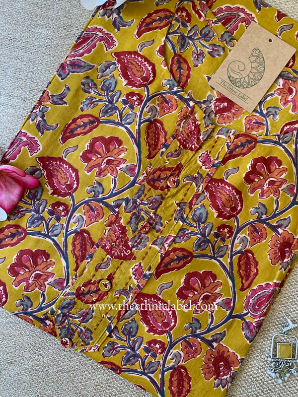 "Urusa" Mustard Cotton kurta - Big Size