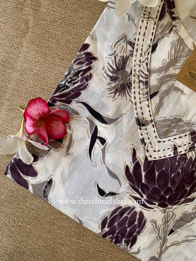 "Pranaya" Cream Cotton kurta - Big Size
