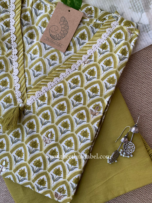 Argha Green Cotton Kurta Set with Doria Dupatta(3pc)
