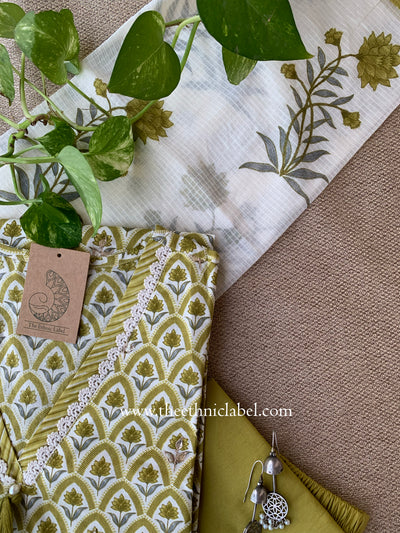 Argha Green Cotton Kurta Set with Doria Dupatta(3pc)