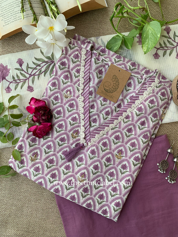 Argha Lavender Cotton Kurta Set with Doria Dupatta(3pc)