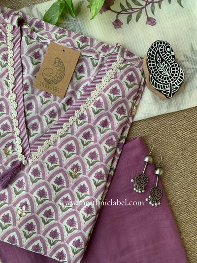 Argha Lavender Cotton Kurta Set with Doria Dupatta(3pc)