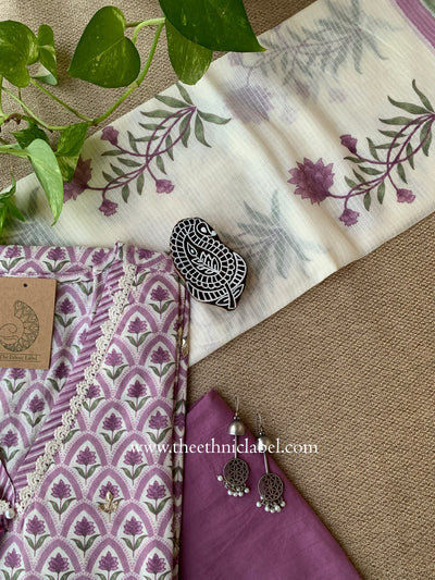 Argha Lavender Cotton Kurta Set with Doria Dupatta(3pc)