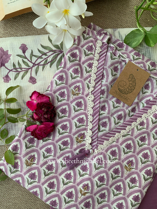Argha Lavender Cotton Kurta Set with Doria Dupatta(3pc)