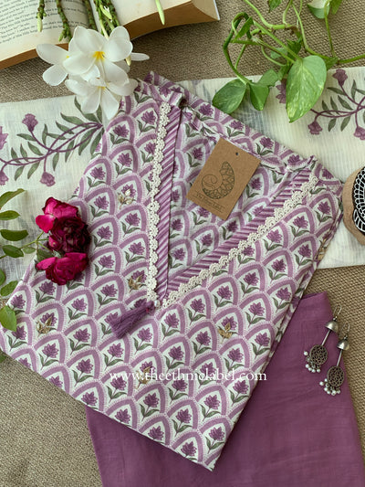 Argha Lavender Cotton Kurta Set with Doria Dupatta(3pc)