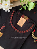 "Nargis" Black Embroidered Cotton Kurta Set with Cotton Dupatta(3pc)