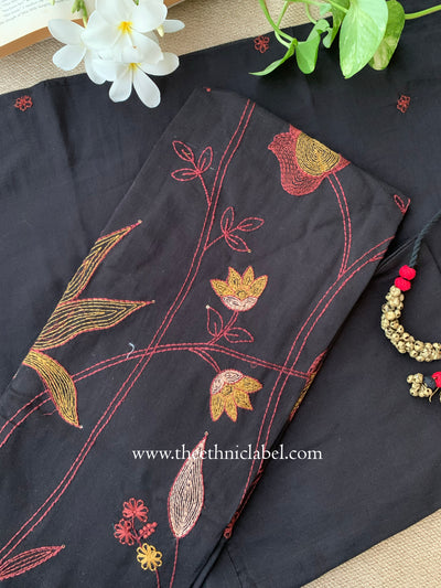 "Nargis" Black Embroidered Cotton Kurta Set with Cotton Dupatta(3pc)
