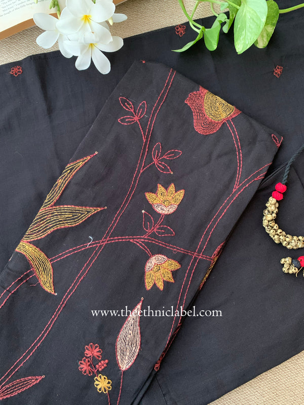 "Nargis" Black Embroidered Cotton Kurta Set with Cotton Dupatta(3pc)