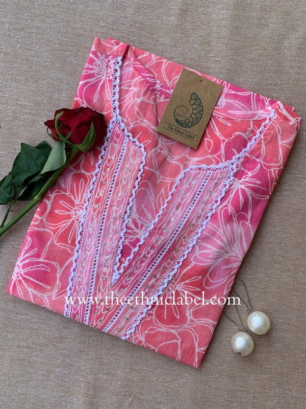 Jeeva Floral Laced Cotton kurta - S, M