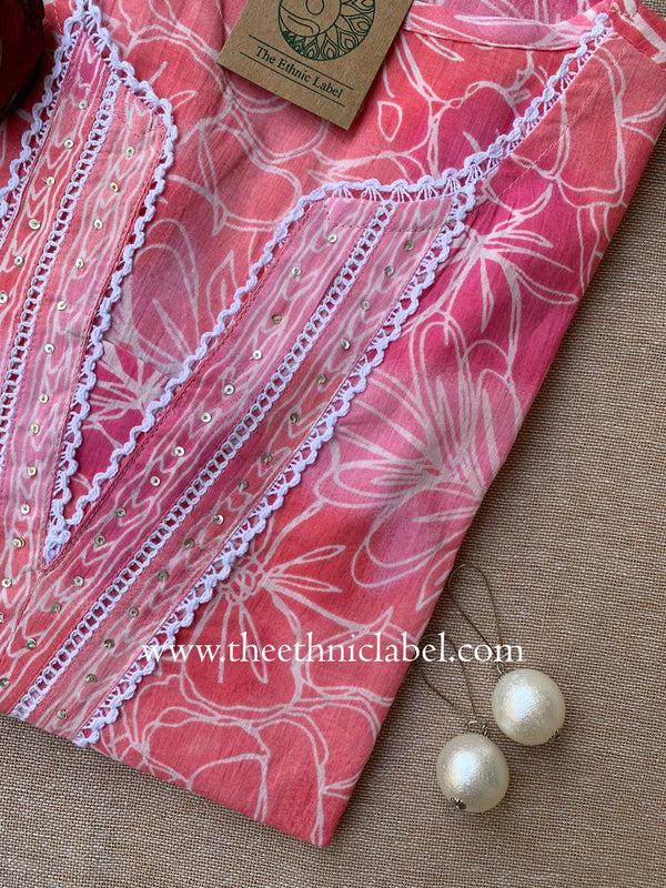 Jeeva Floral Laced Cotton kurta - S, M