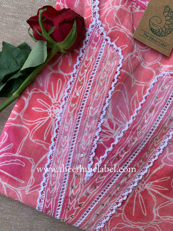Jeeva Floral Laced Cotton kurta - S, M
