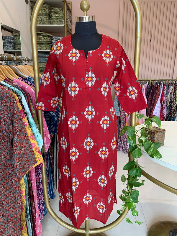 "Sehr" Printed Ikat Cotton kurta