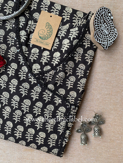 "Megha" Angrakha Laced Cotton kurta