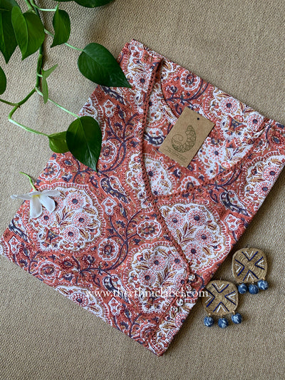 "Peach" Angrakha Cotton kurta - Big Size
